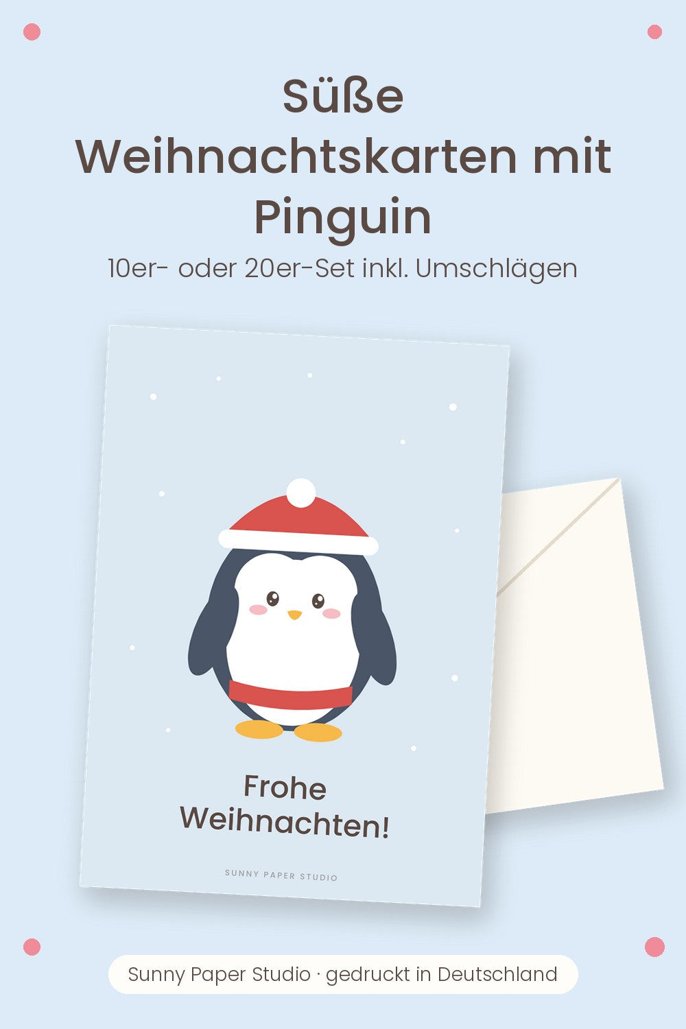 Süße Weihnachtskarten mit Pinguin – Set mit Umschlägen