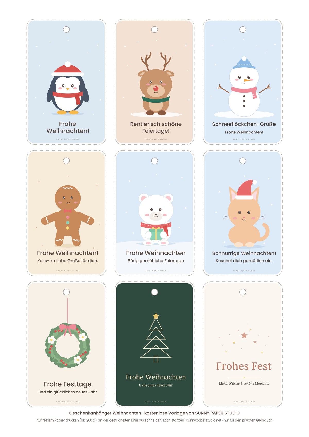 9 Geschenkanhänger Weihnachten zum Ausdrucken – kostenlose Vorlage