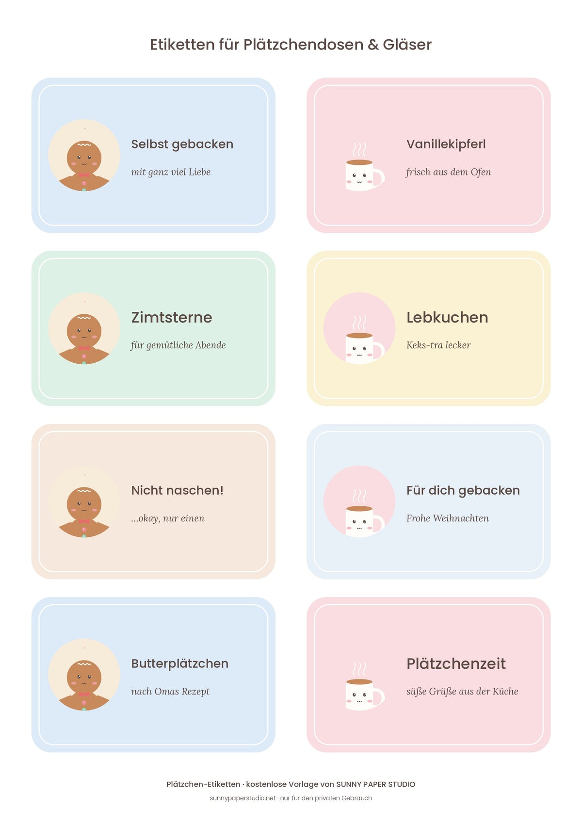 8 Plätzchen-Etiketten für Keksdosen zum Ausdrucken