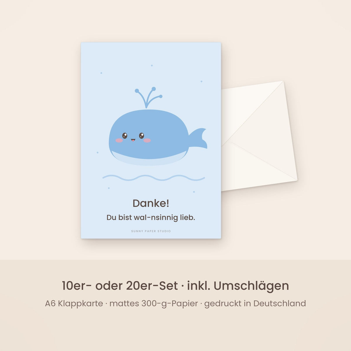 Dankeskarten Wal mit Umschlag
