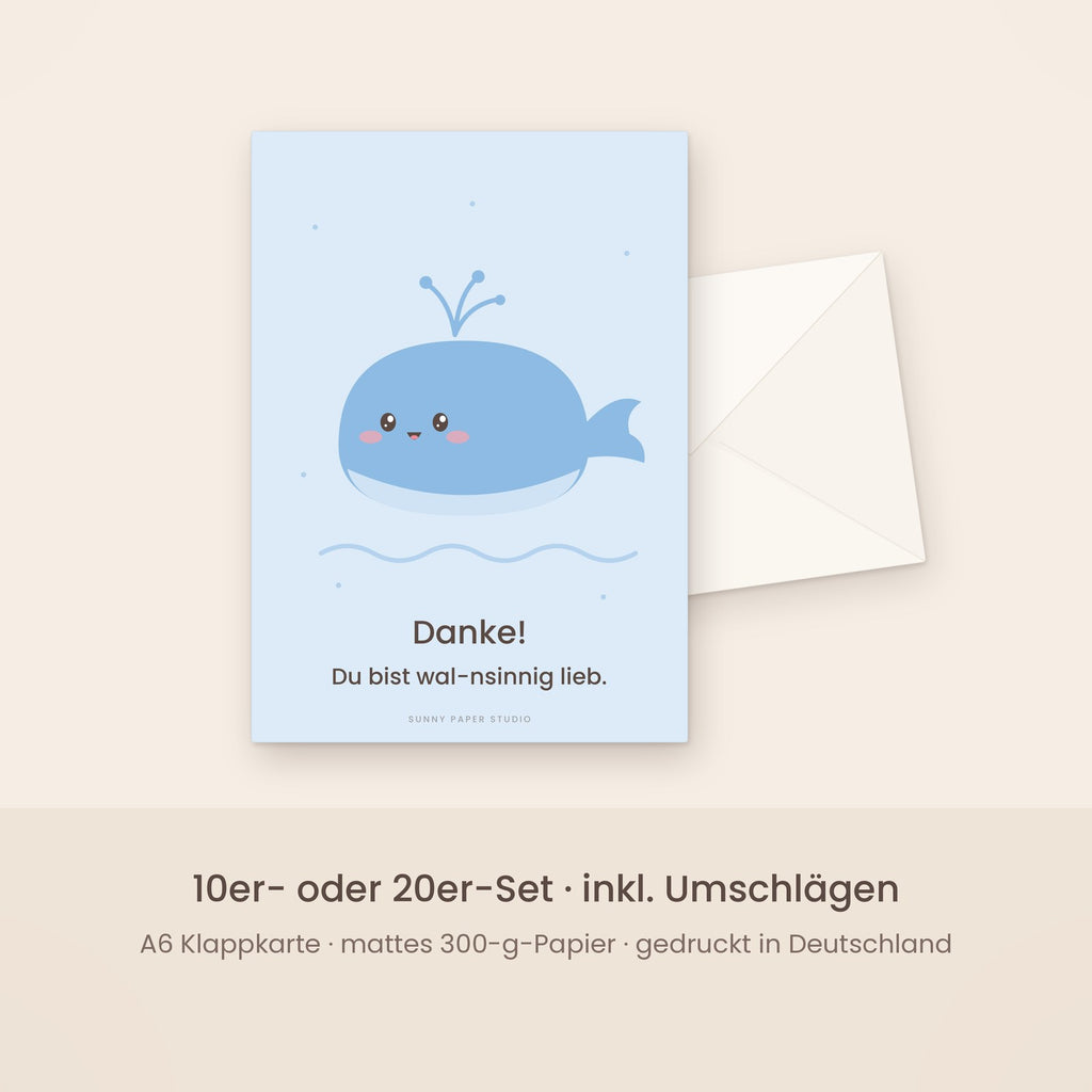 Dankeskarte Wal mit Umschlag – Set