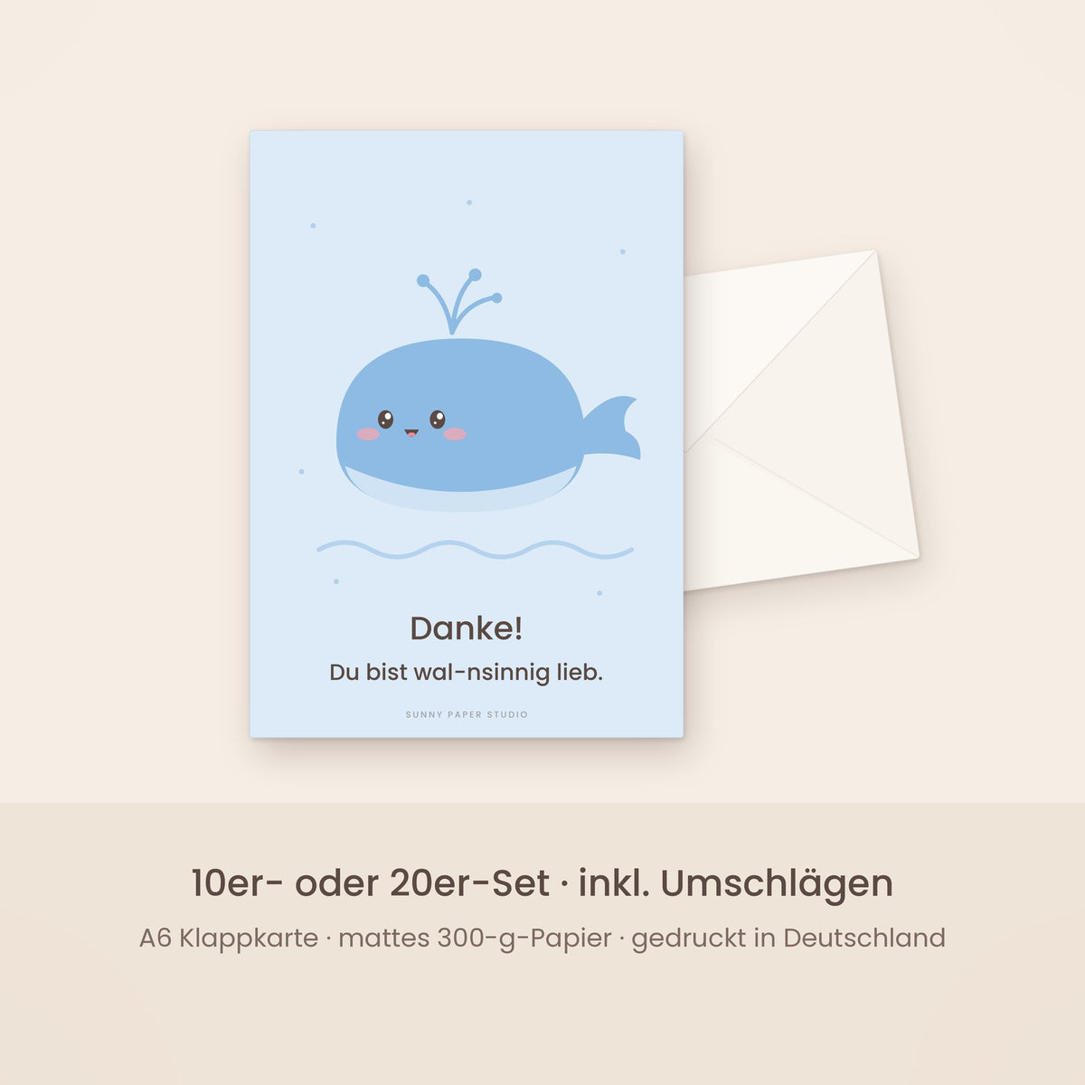 Dankeskarte Wal mit Umschlag – Set