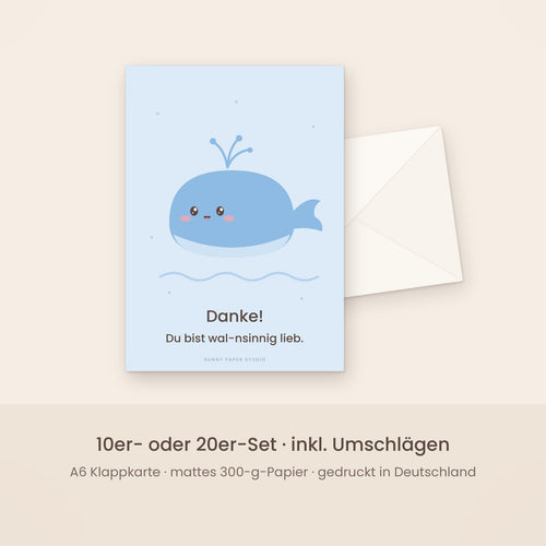 Dankeskarte Wal mit Umschlag – Set