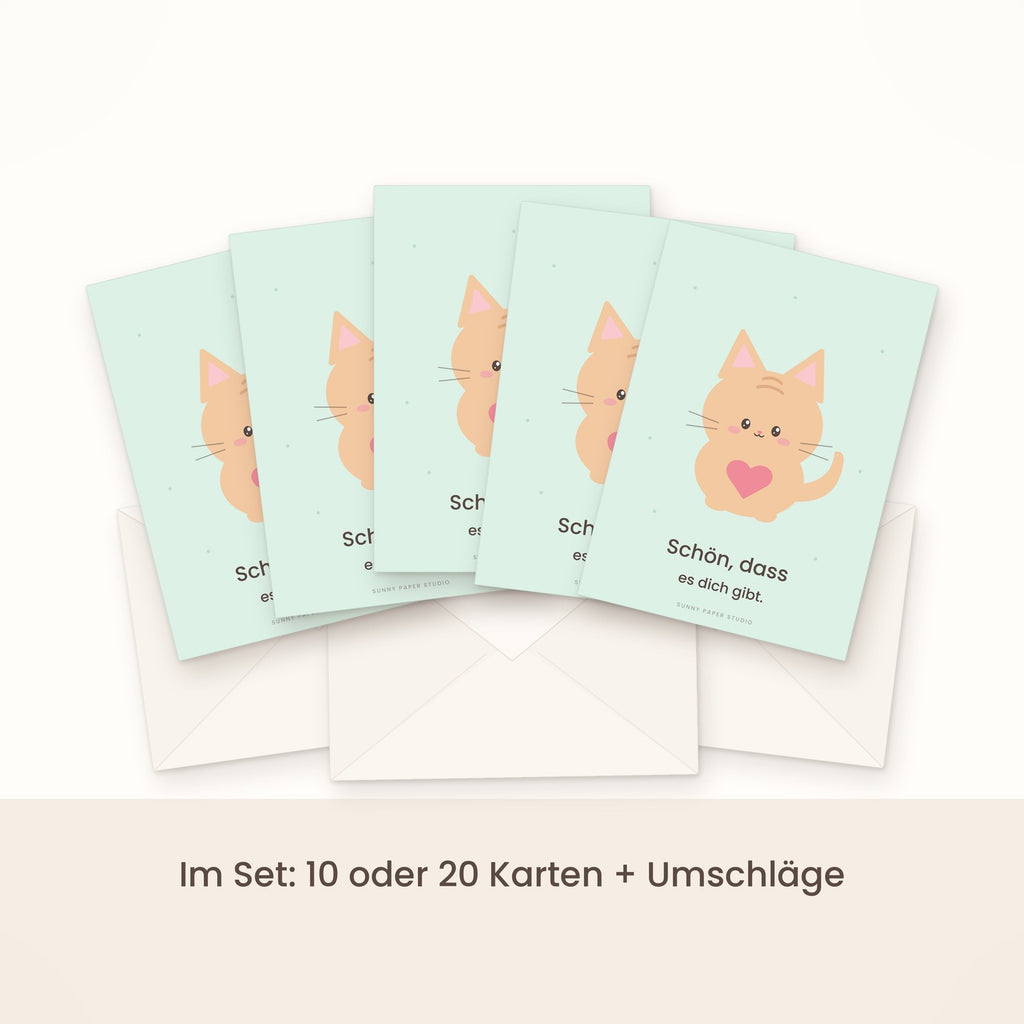 Freundschaftskarte Katze im Set gefächert mit Umschlägen