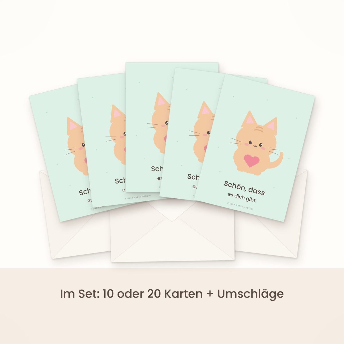 Freundschaftskarte Katze im Set gefächert mit Umschlägen