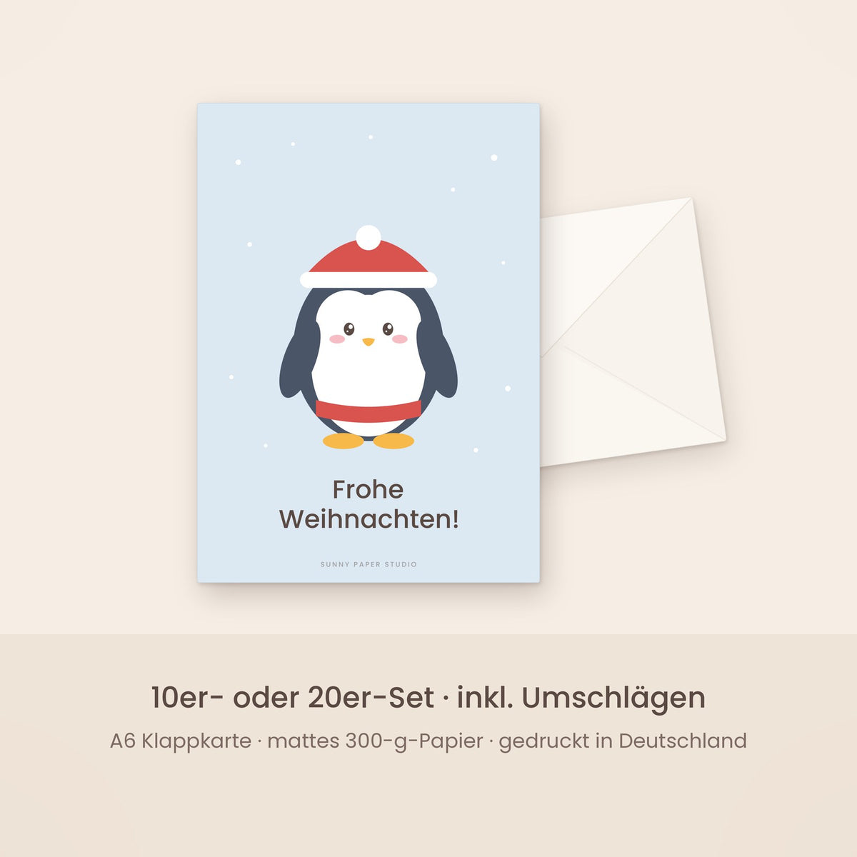 Weihnachtskarte Pinguin mit Umschlag – Set