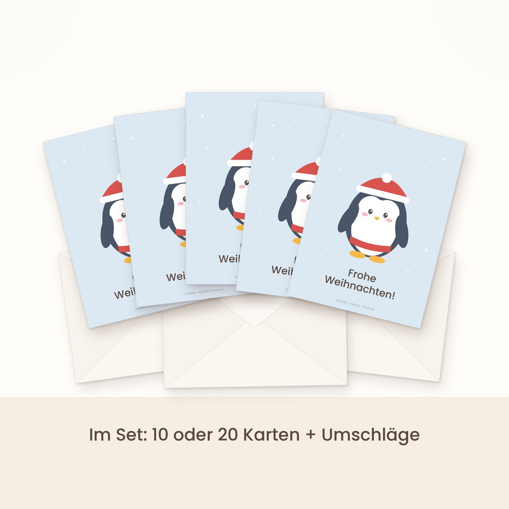 Weihnachtskarte Pinguin im Set gefächert mit Umschlägen