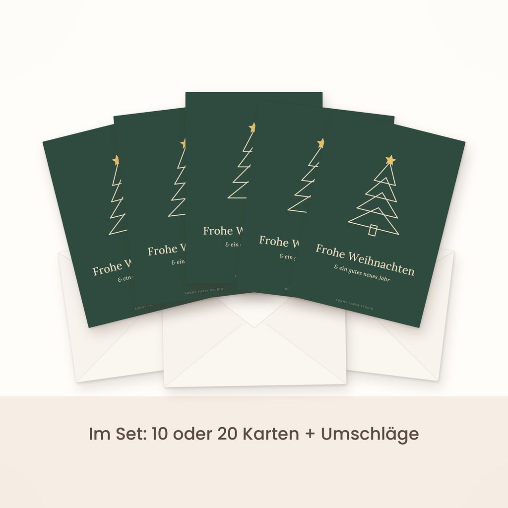 Weihnachtskarte Tannenbaum im Set gefächert mit Umschlägen
