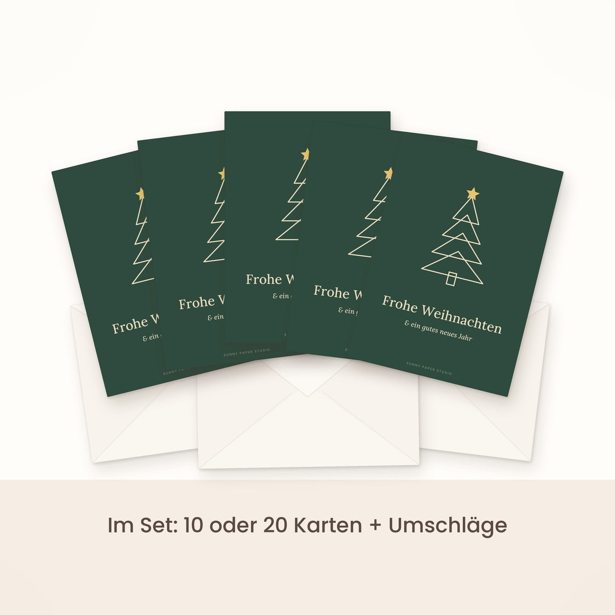 Weihnachtskarte Tannenbaum im Set gefächert mit Umschlägen