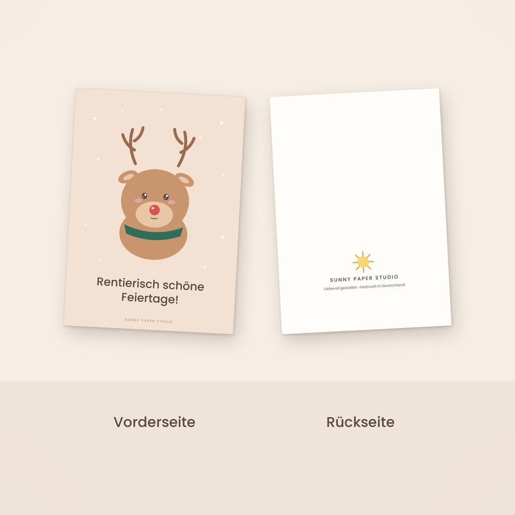 Weihnachtskarte Rentier Vorder- und Rückseite