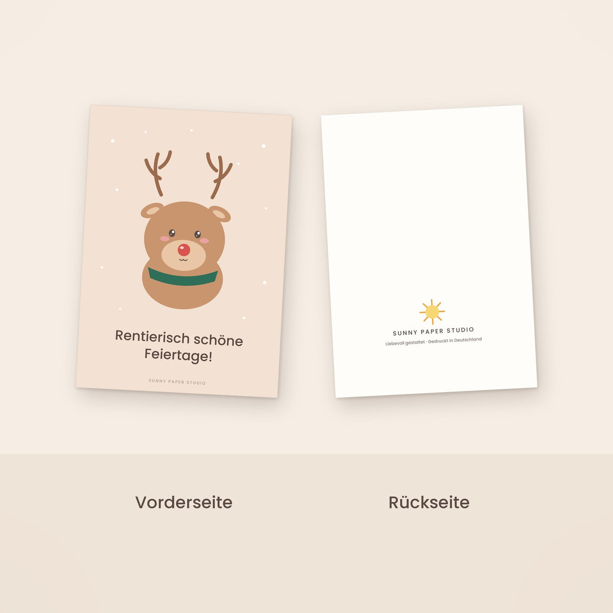 Weihnachtskarte Rentier Vorder- und Rückseite