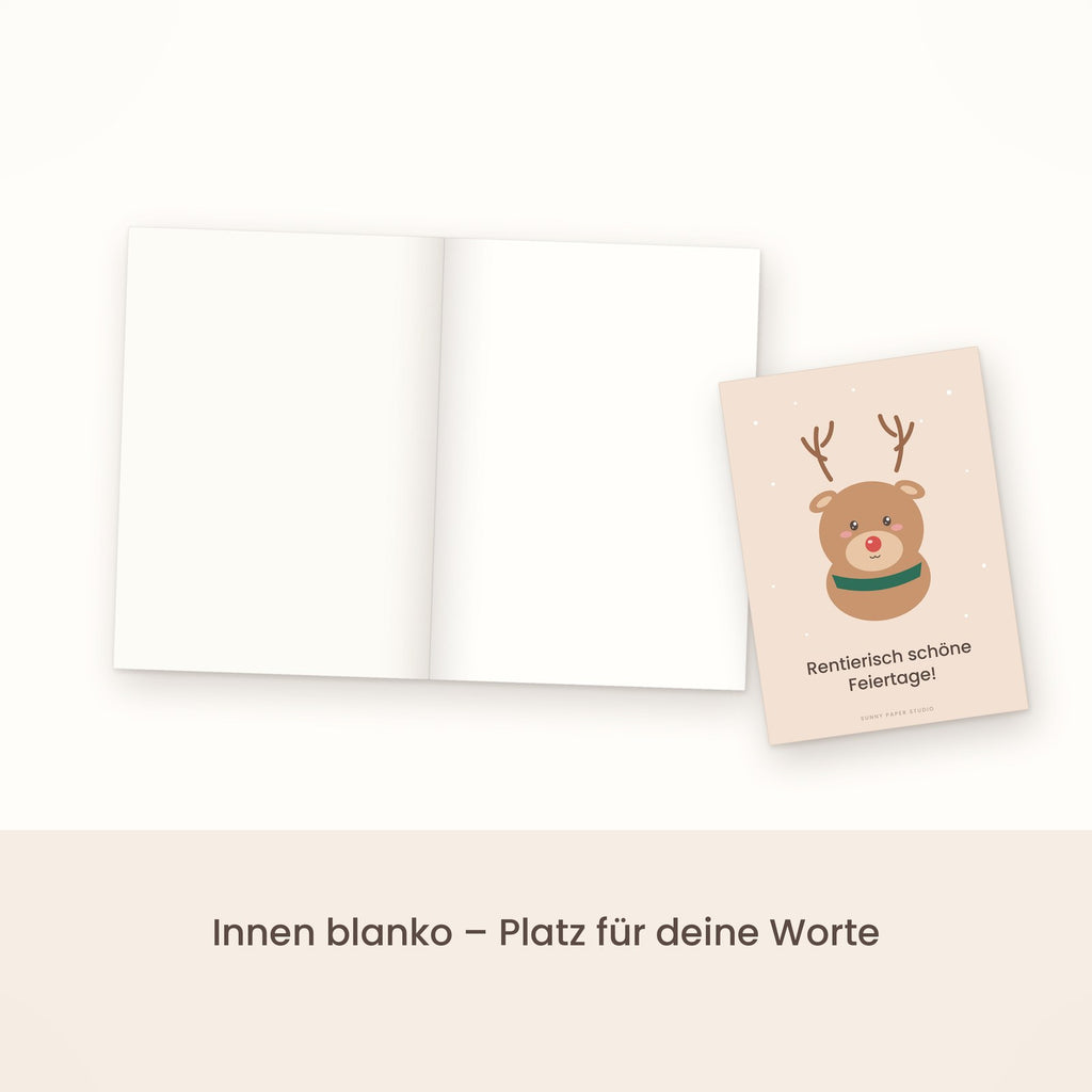Weihnachtskarte Rentier aufgeklappt, innen blanko