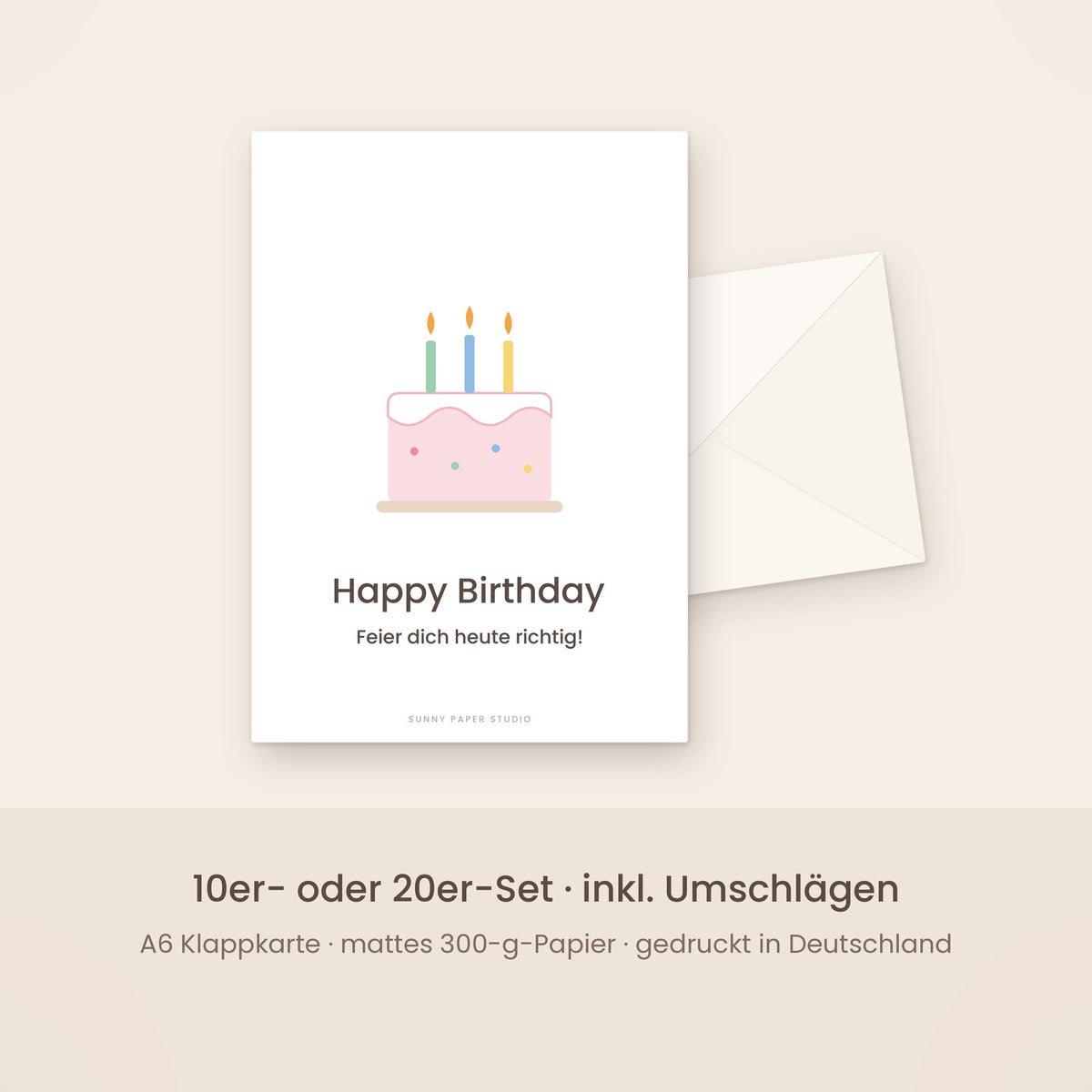 Geburtstagskarte Kuchen mit Umschlag – Set