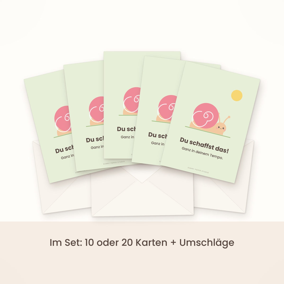 Mutmacher-Karte Schnecke im Set gefächert mit Umschlägen
