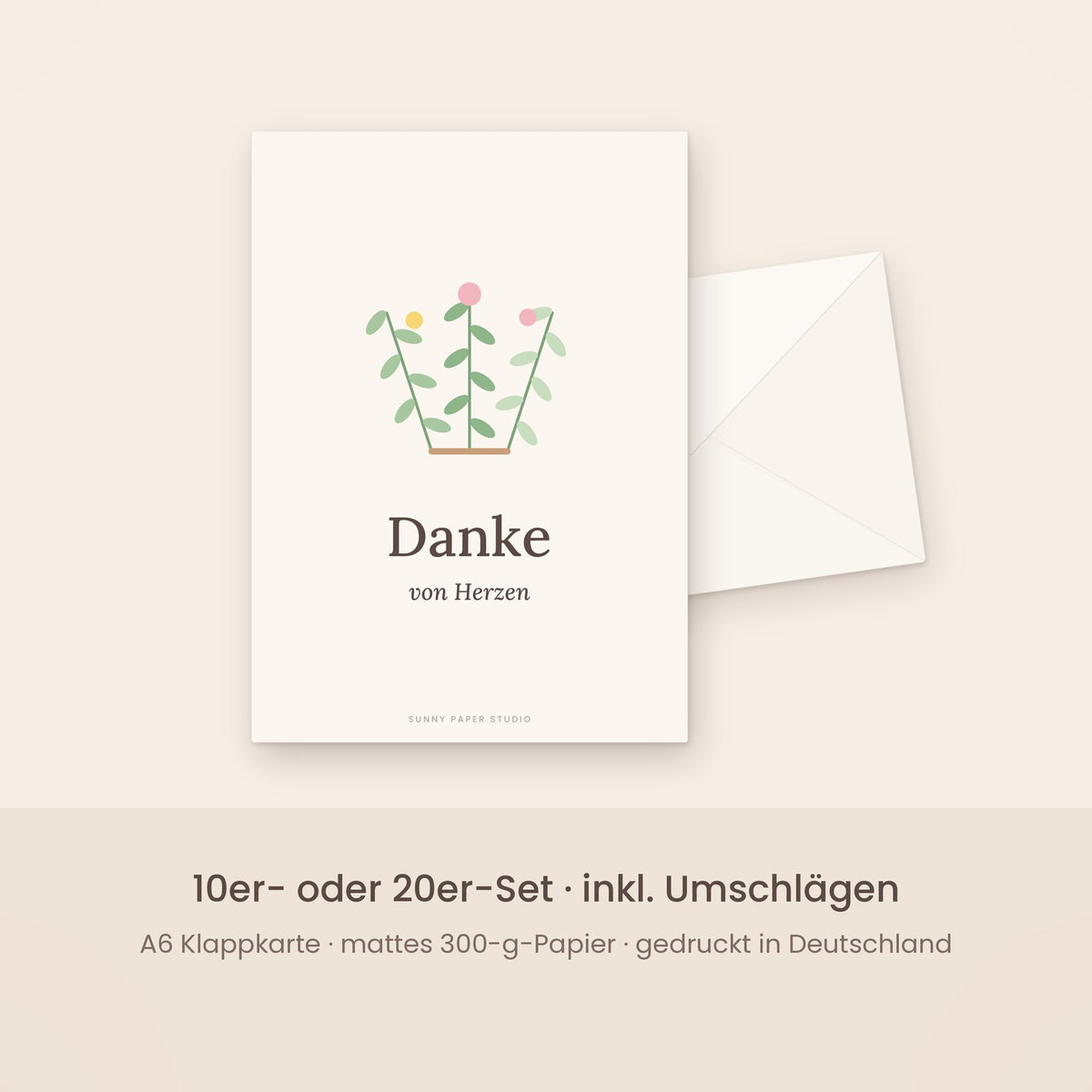 Dankeskarte floral mit Umschlag – Set
