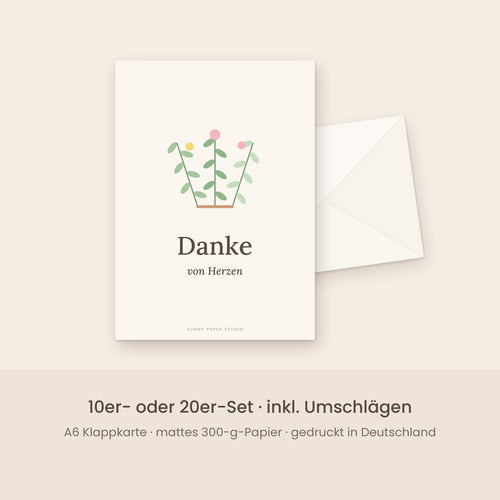 Dankeskarte floral mit Umschlag – Set