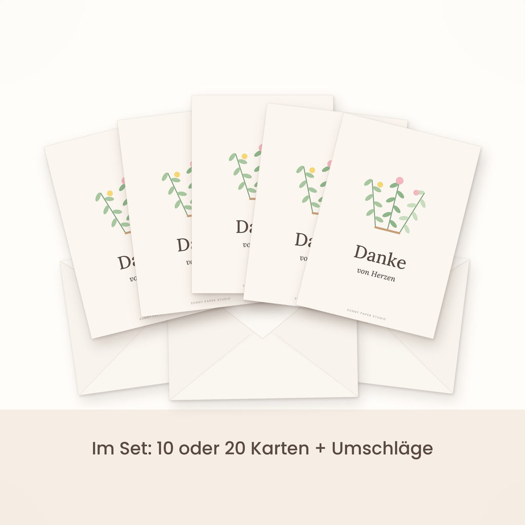 Dankeskarte floral im Set gefächert mit Umschlägen