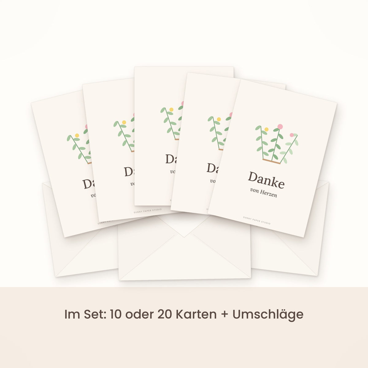 Dankeskarte floral im Set gefächert mit Umschlägen