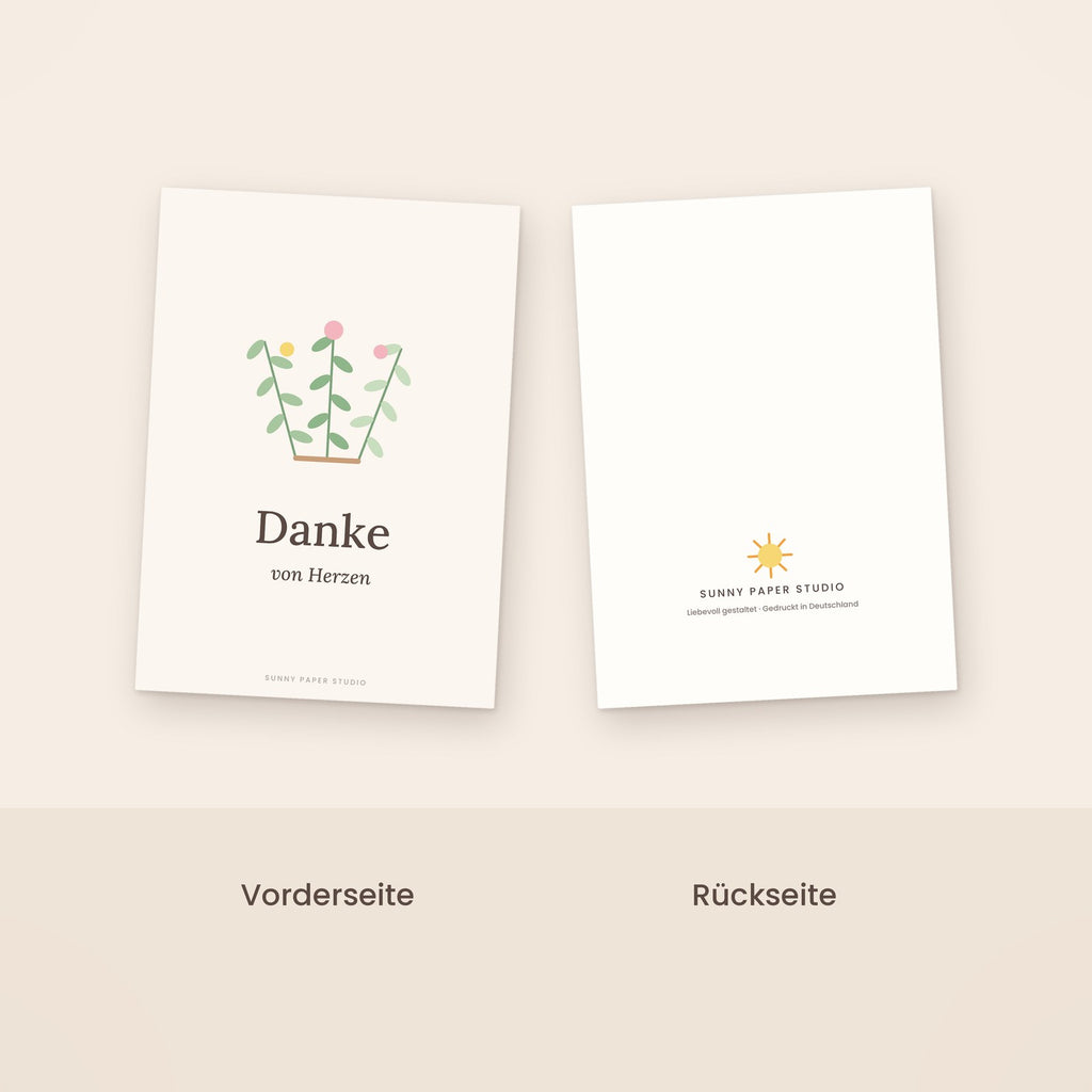 Dankeskarte floral Vorder- und Rückseite