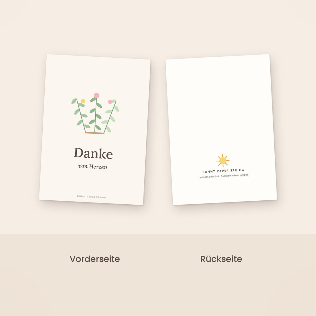 Dankeskarte floral Vorder- und Rückseite