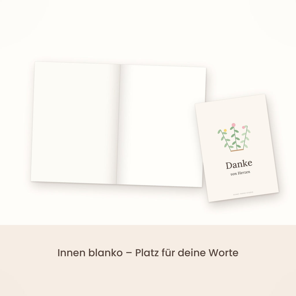 Dankeskarte floral aufgeklappt, innen blanko