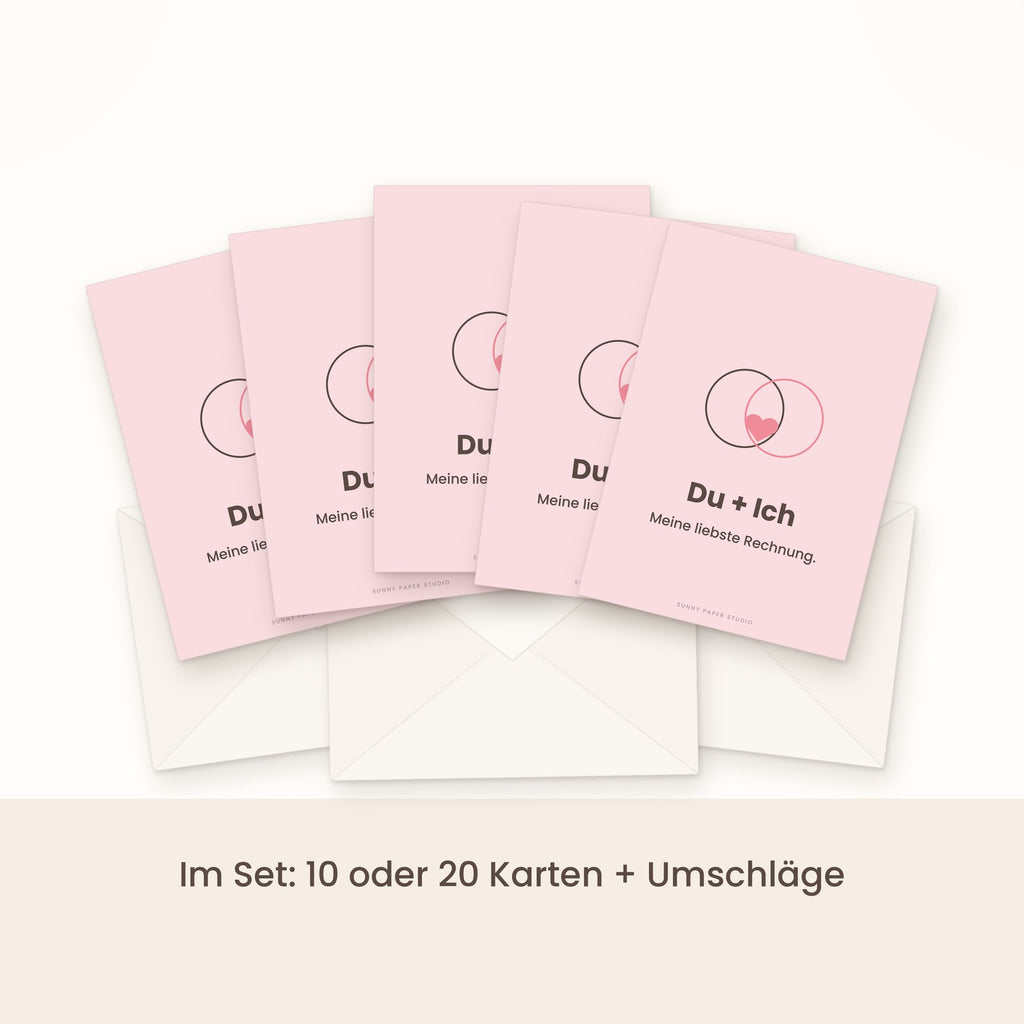 Liebeskarte Du + Ich im Set gefächert mit Umschlägen