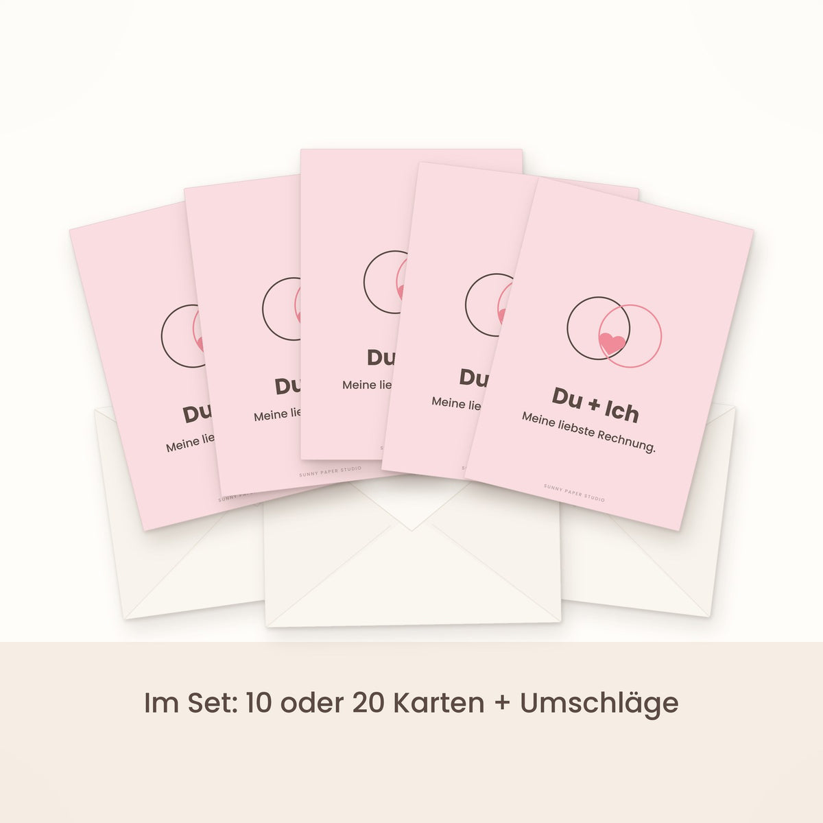 Liebeskarte Du + Ich im Set gefächert mit Umschlägen