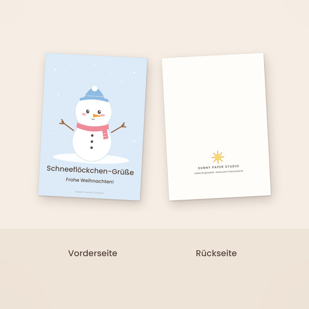 Weihnachtskarte Schneemann Vorder- und Rückseite
