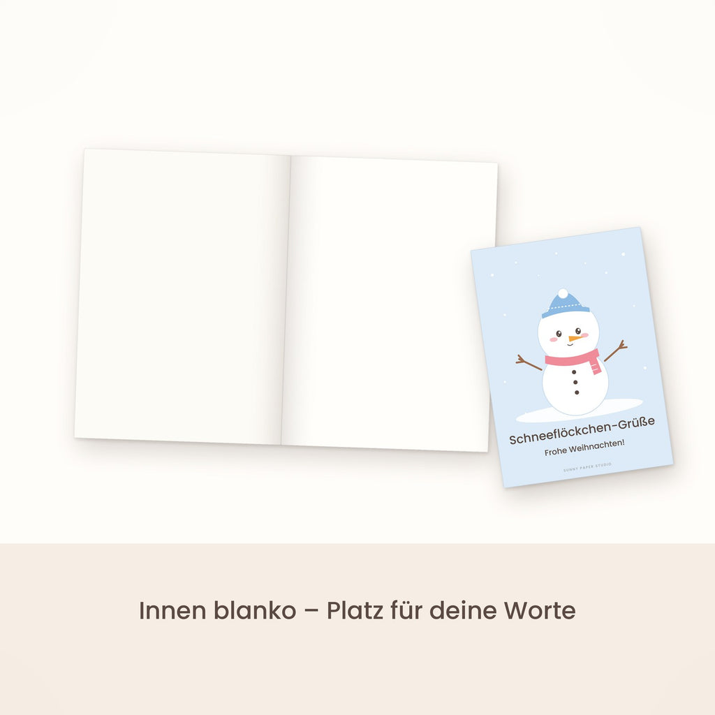 Weihnachtskarte Schneemann aufgeklappt, innen blanko