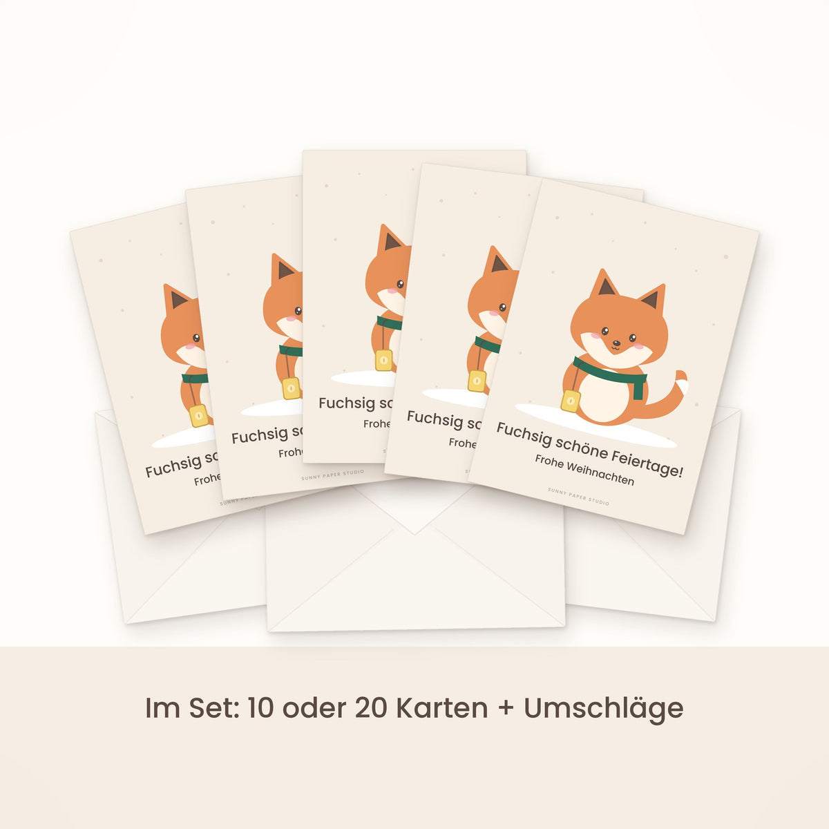 Weihnachtskarten Fuchs im Set gefächert mit Umschlägen