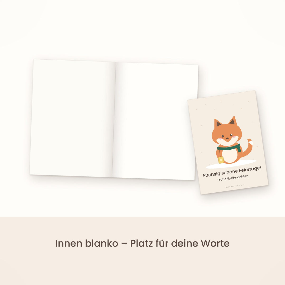 Weihnachtskarte Fuchs aufgeklappt, innen blanko