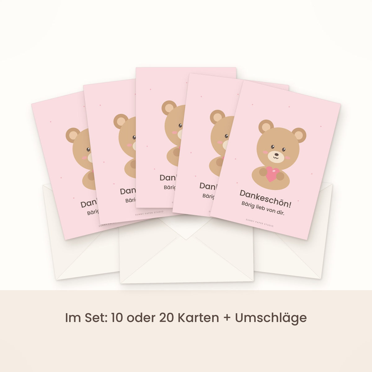 Dankeskarte Bär im Set gefächert mit Umschlägen