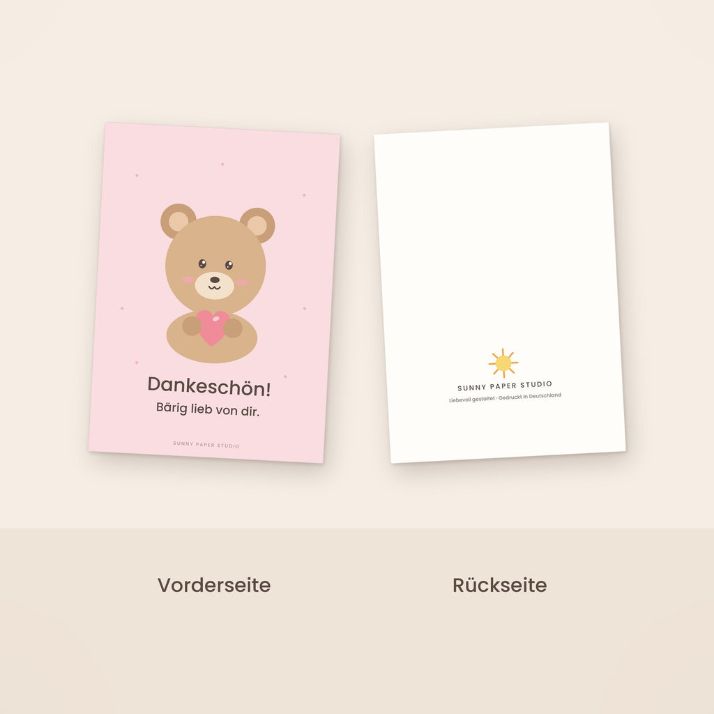 Dankeskarte Bär Vorder- und Rückseite