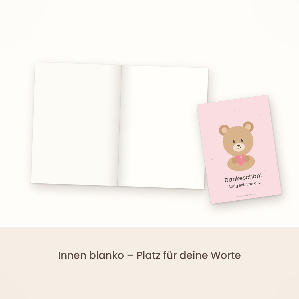 Dankeskarte Bär aufgeklappt, innen blanko