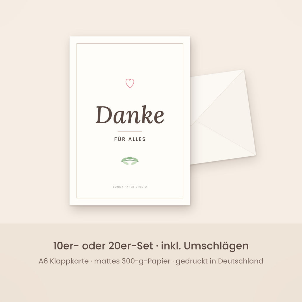 Dankeskarte minimalistisch mit Umschlag – Set