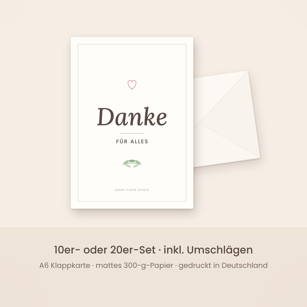 Dankeskarte minimalistisch mit Umschlag – Set
