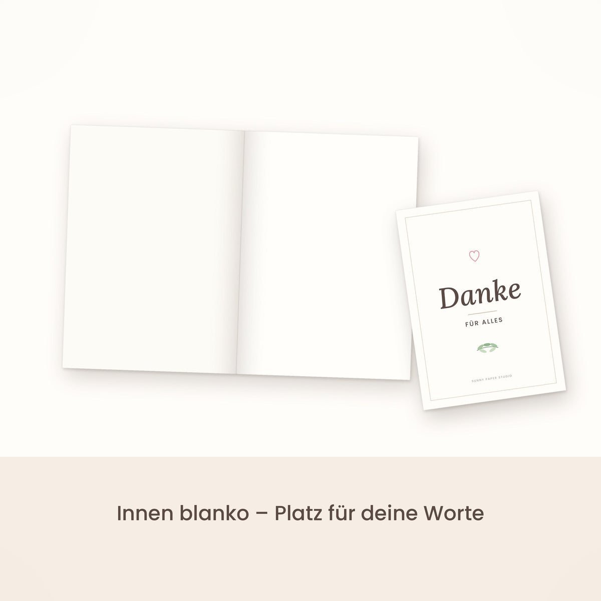 Dankeskarte minimalistisch aufgeklappt, innen blanko