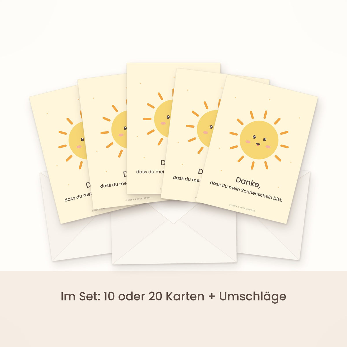 Dankeskarte Sonne im Set gefächert mit Umschlägen