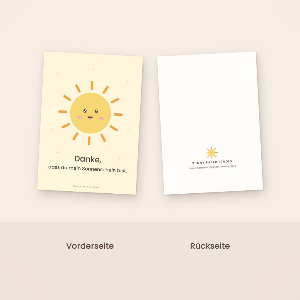 Dankeskarte Sonne Vorder- und Rückseite