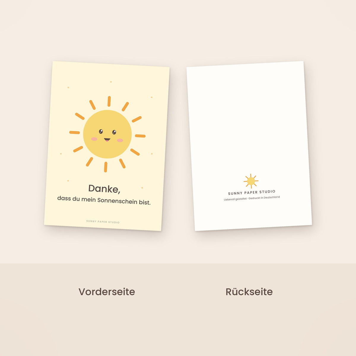 Dankeskarte Sonne Vorder- und Rückseite