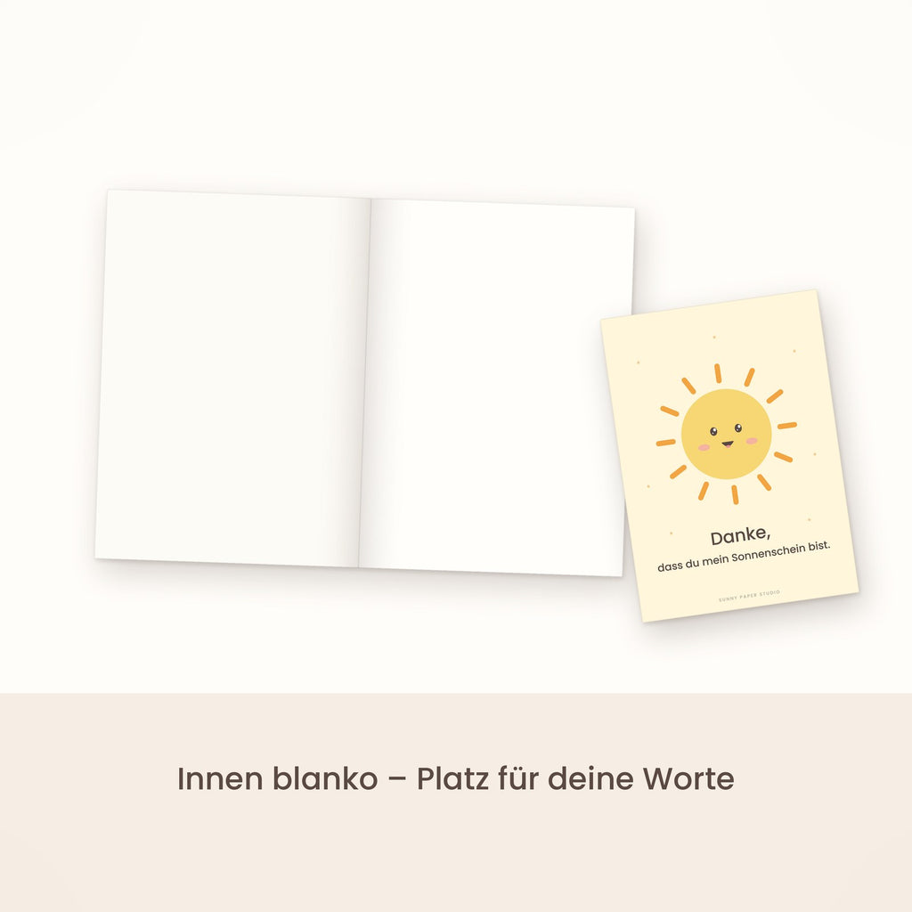 Dankeskarte Sonne aufgeklappt, innen blanko