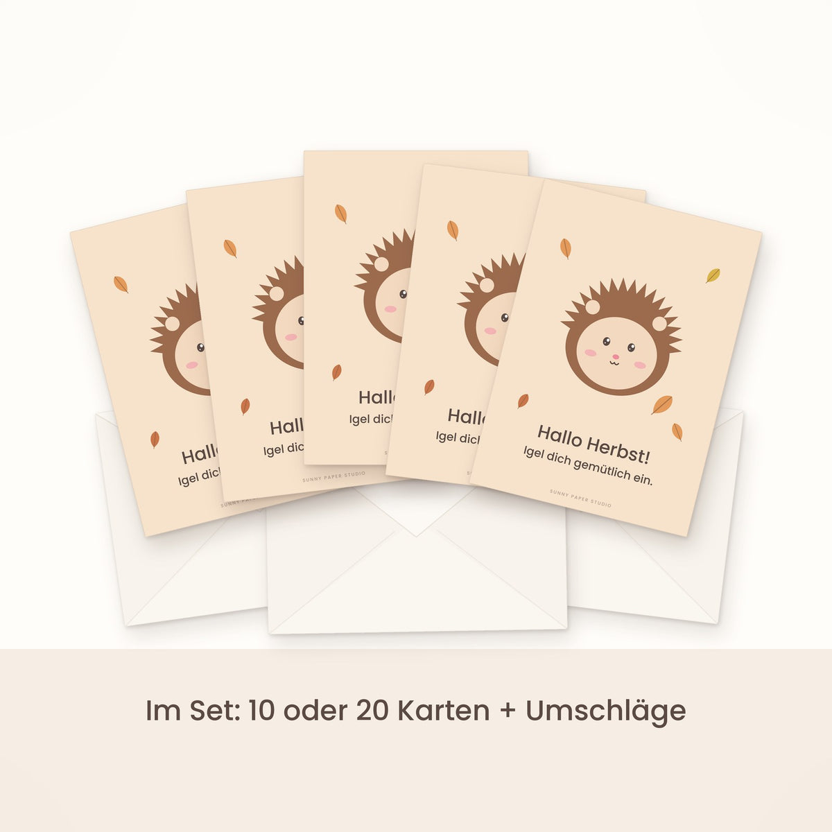 Herbstkarte Igel im Set gefächert mit Umschlägen