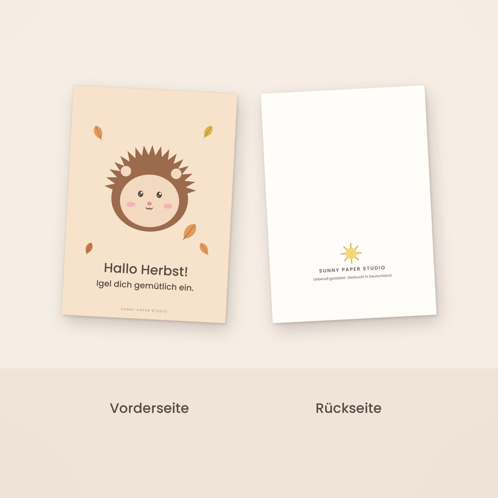 Herbstkarte Igel Vorder- und Rückseite