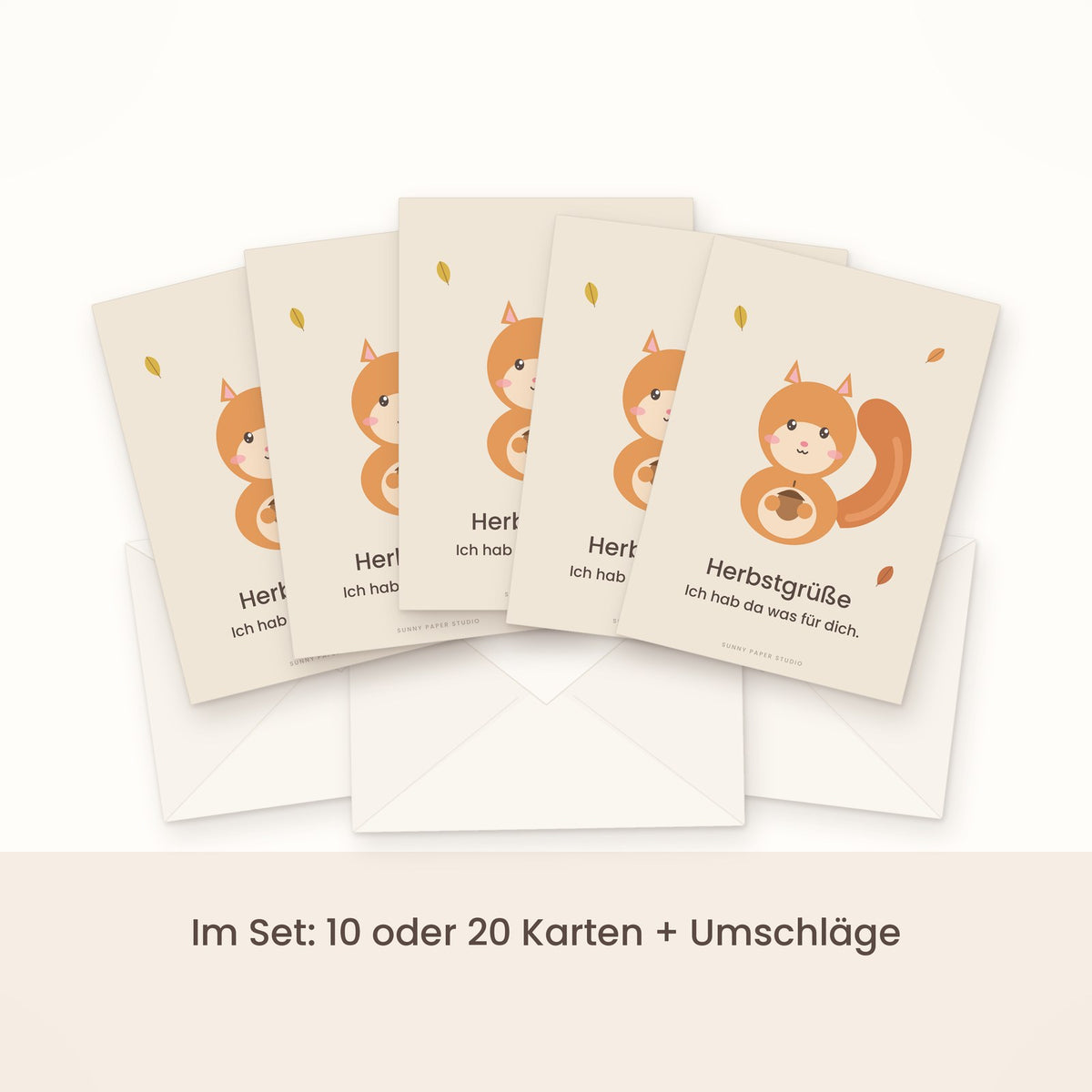 Herbstkarte Eichhörnchen im Set gefächert mit Umschlägen