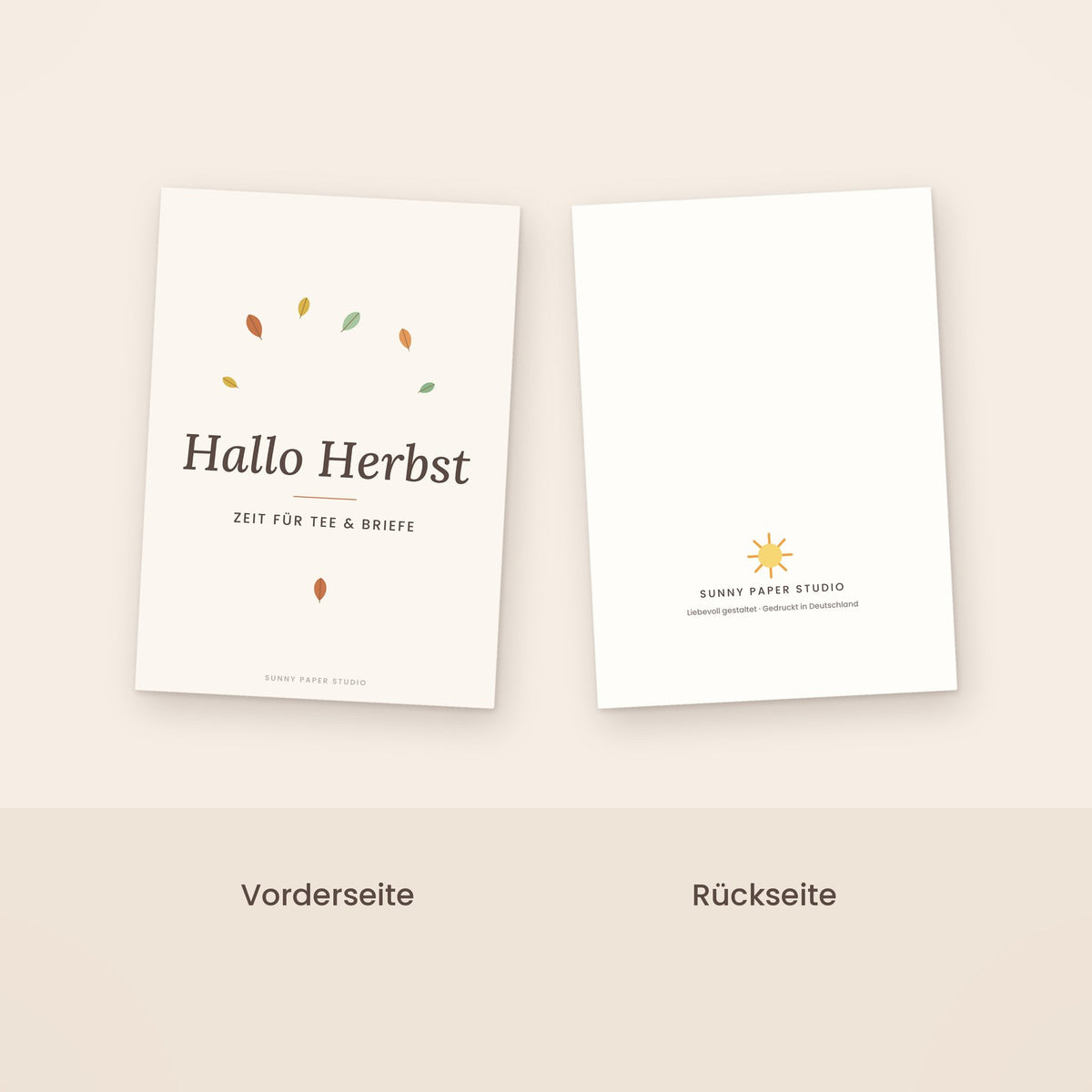 Herbstkarte minimalistisch Vorder- und Rückseite