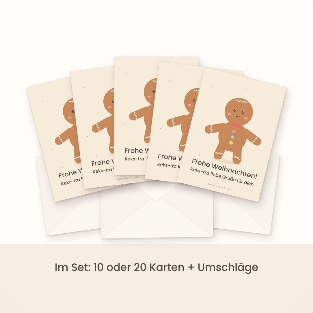 Weihnachtskarte Lebkuchenmann im Set gefächert mit Umschlägen