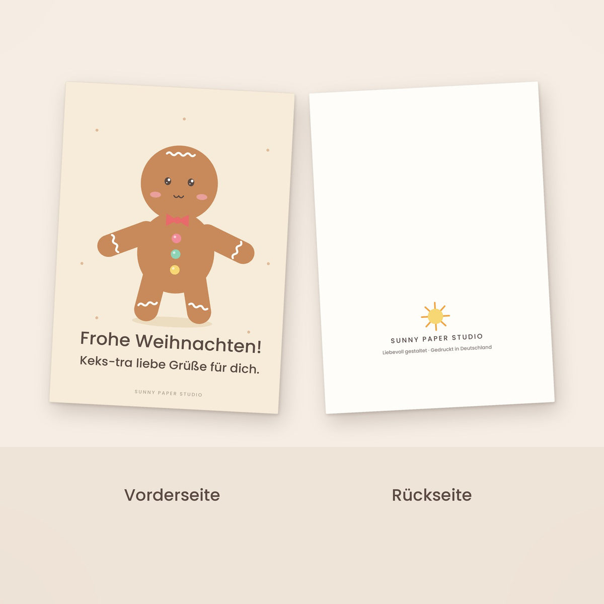 Weihnachtskarte Lebkuchenmann Vorder- und Rückseite