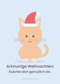 Weihnachtskarte Katze mit Weihnachtsmütze – Vorderseite