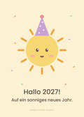 Neujahrskarte Sonne mit Partyhut – Vorderseite