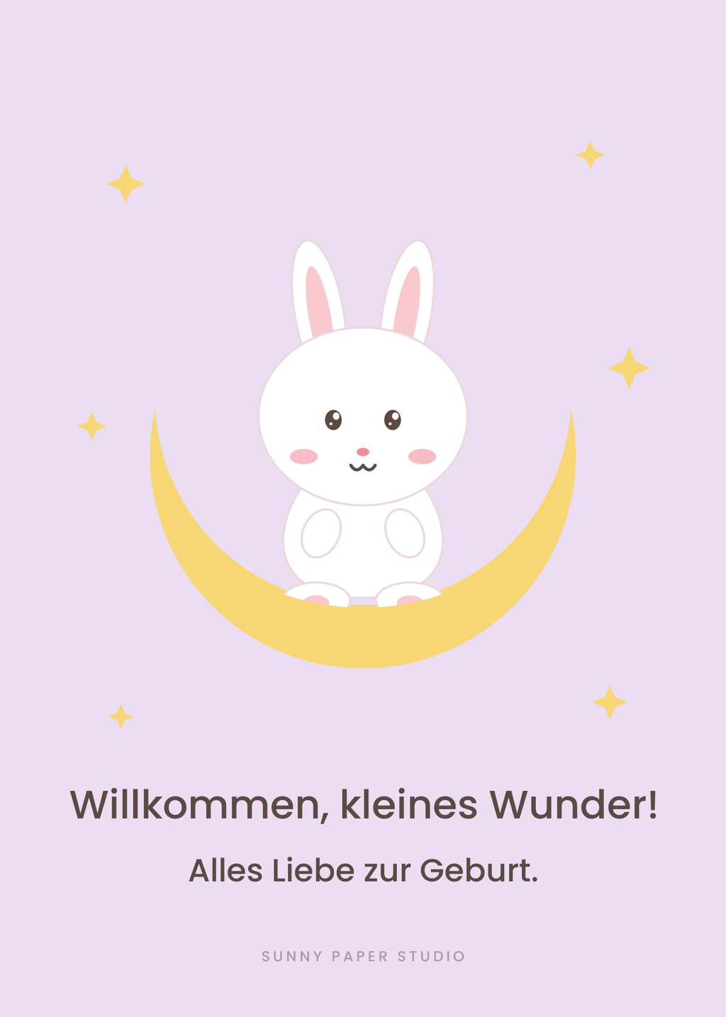 Glückwunschkarte zur Geburt Hase im Mond – Vorderseite